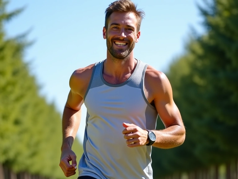 Hombre sano y activo disfrutando del aire libre, simbolizando energía y vitalidad